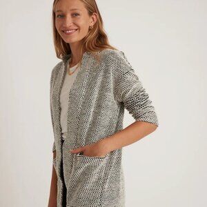 Marine Layer oversize cardigan blazer, black and white print fabric